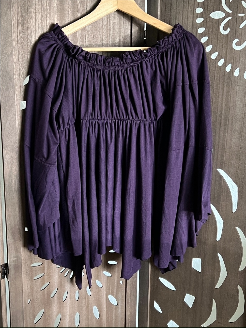 SWAK Off-Shoulder Boho Tunic in Deep Plum